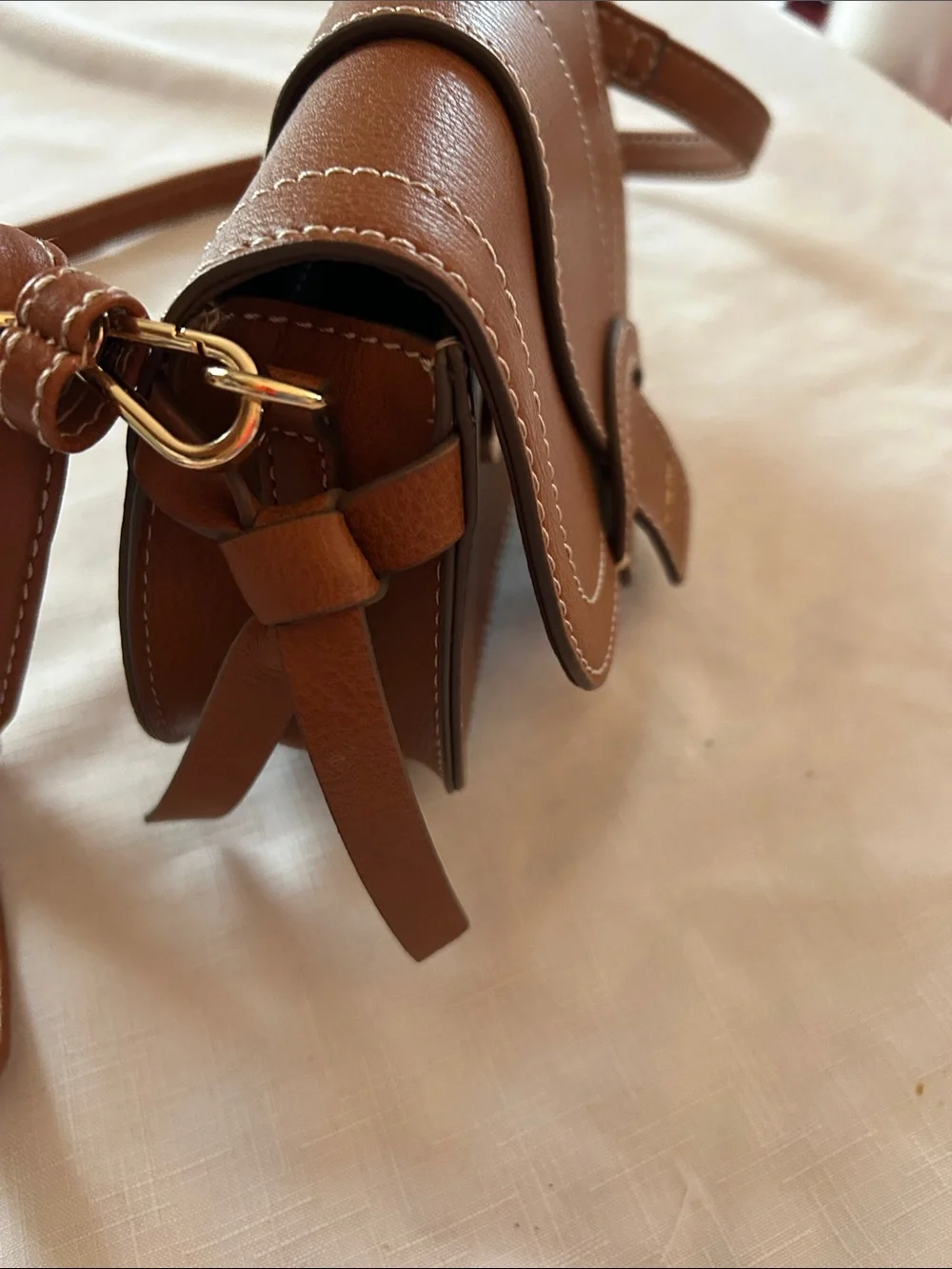 Rachel Zoe Saddle-Style Brown Leather Crossbody with Signature Ring